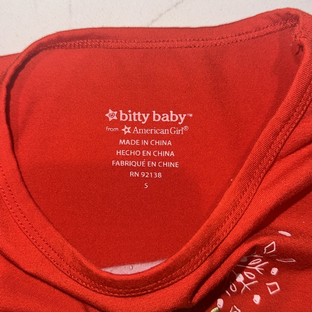 American Girl Bitty Baby Long Sleeve T Shirt Red Snowflake 5 - Picture 2 of 2